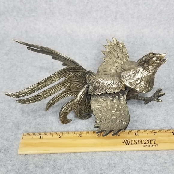 Pair Fighting Gamecock Roosters Vintage Italian Brass Figurines Made in Italy - Picture 12 of 17